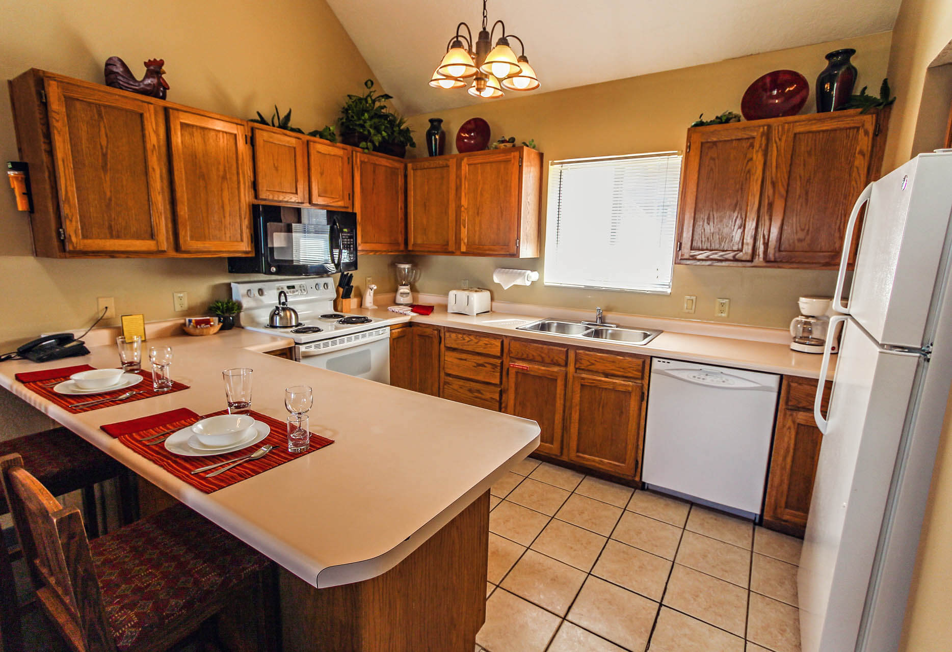 A fully equipped kitchen at VRI's Powder Ridge Village in Eden, Utah.